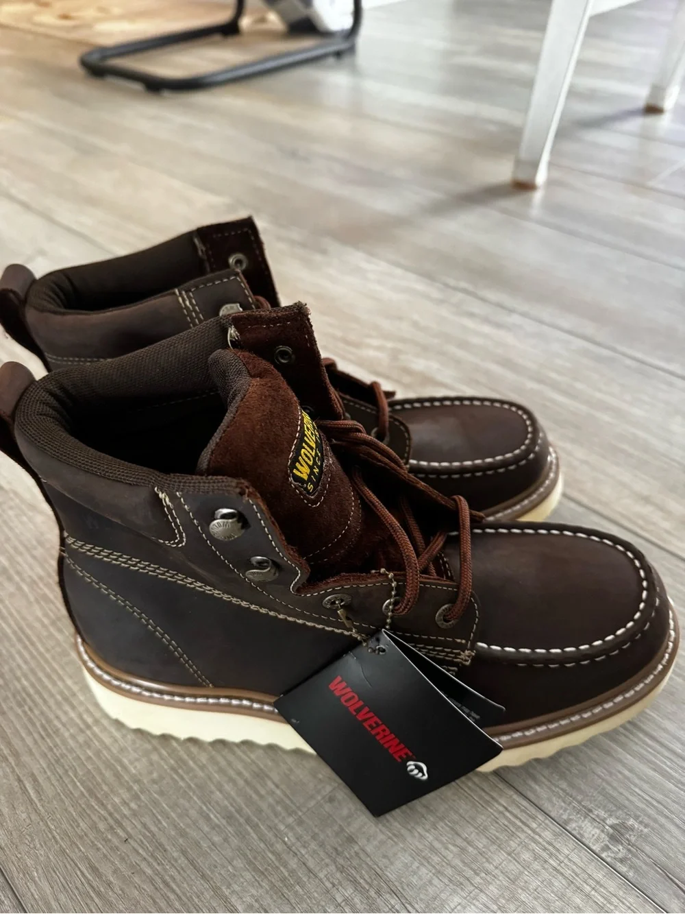 Wolverine Men’s Moc Toe Wedge Work Boots Brown Leather New in Box SIZE 8